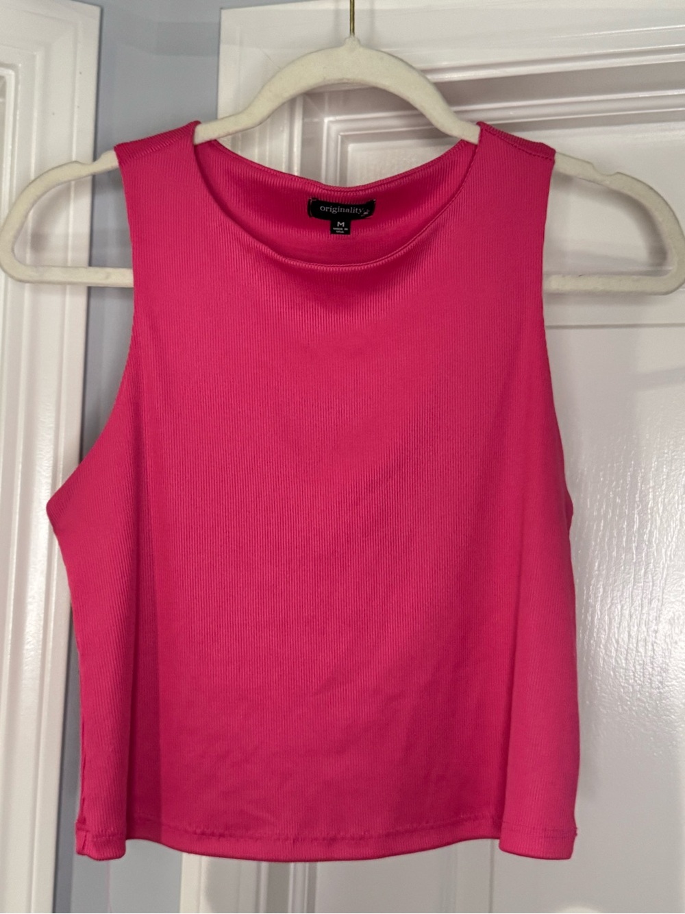 Originality Hot Pink Ribbed Crop Tank Top